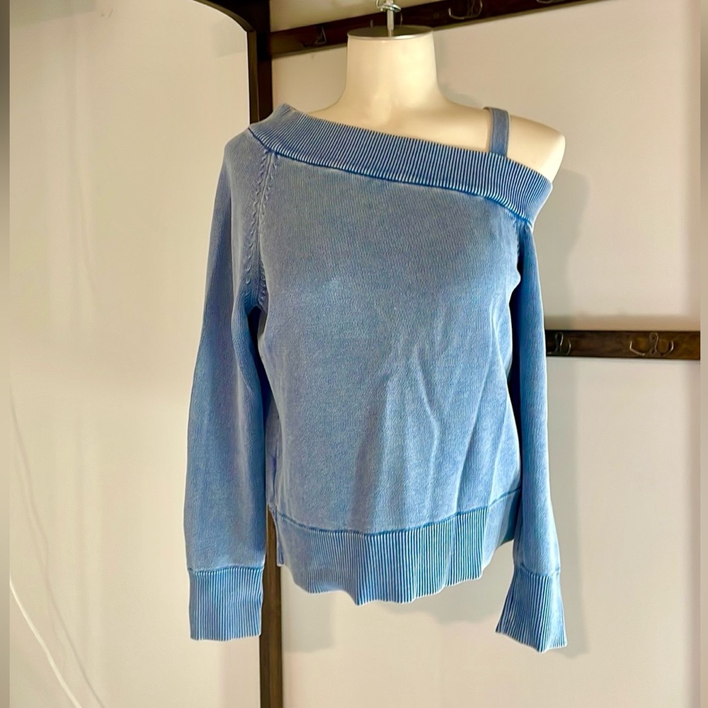 Calvin Klein Light Blue One-Shoulder Knit Sweater